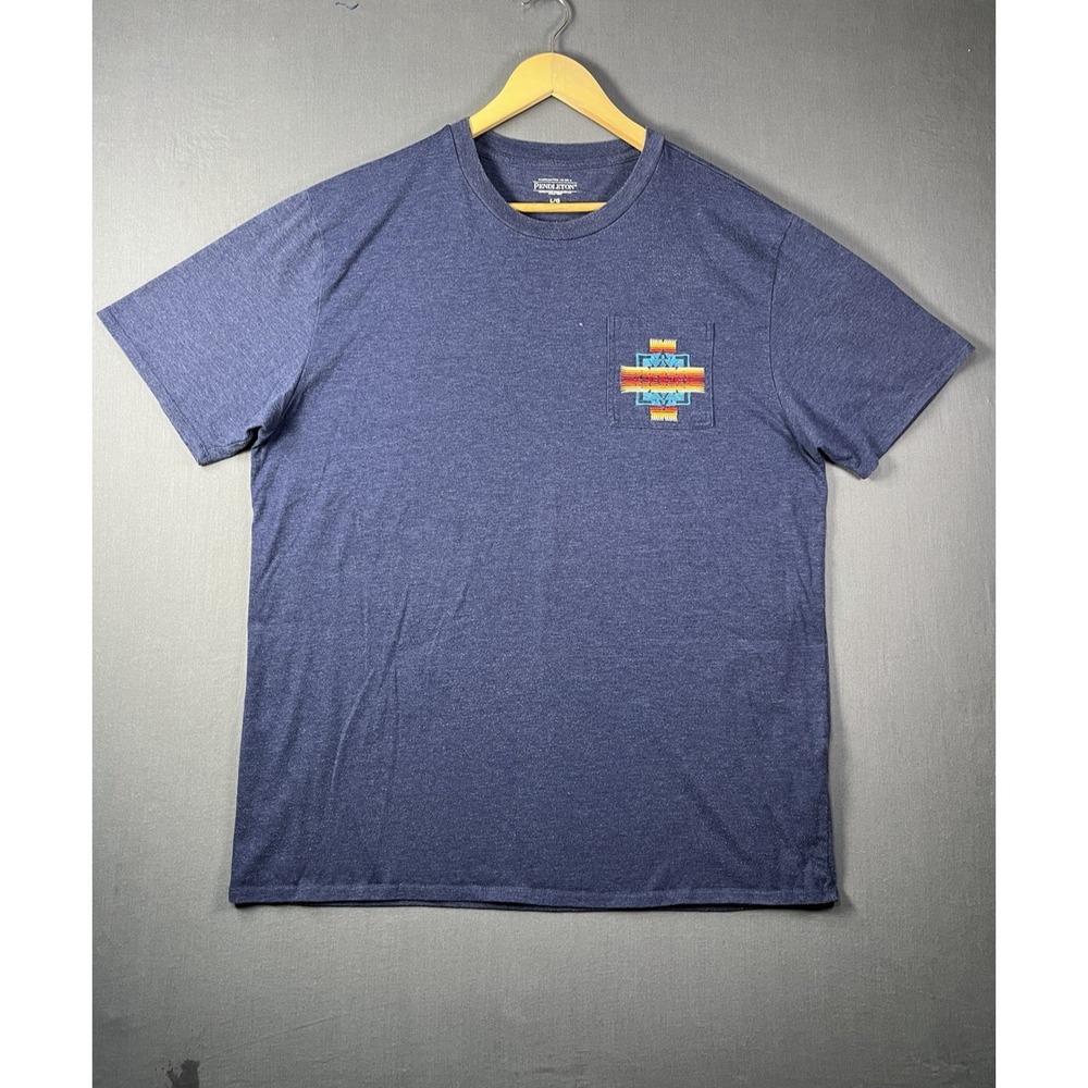 Pendleton Shirt Mens Aztec Print Short Sleeve Chief Joseph Size Large Blue